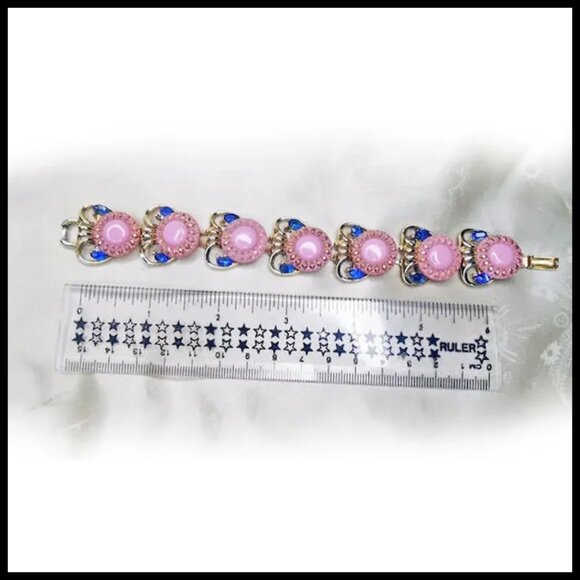 Pink Bracelet with Blue Rhinestone Bracelet One of a Kind Collage Art - Picture 5 of 10